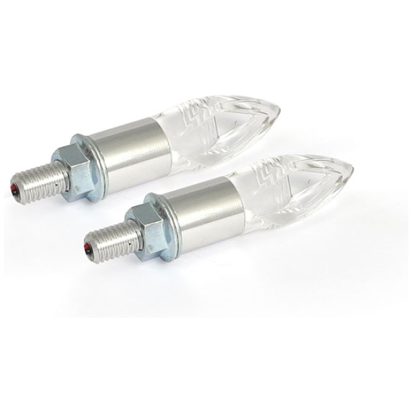 Crystal, LED turn signal set. Silver stem - UNIVERSAL