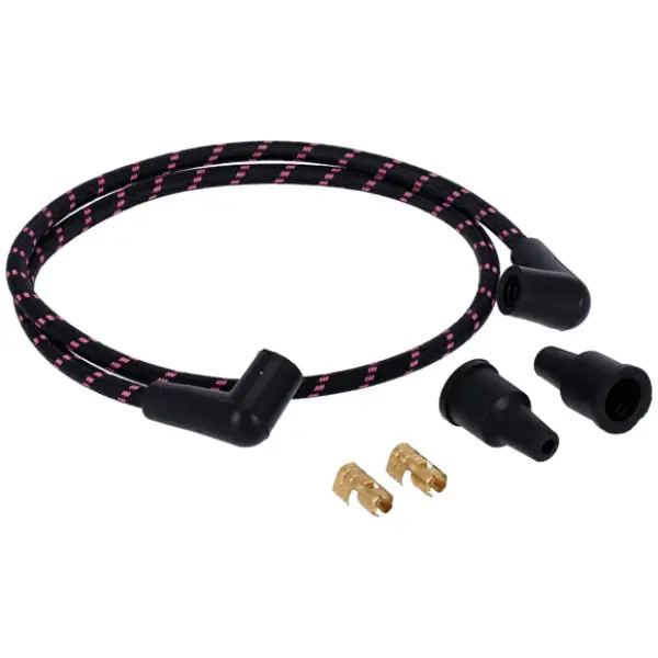 Universal 40" spark plug wire set. Cotton cloth pink/black - Universal med spole före 1999